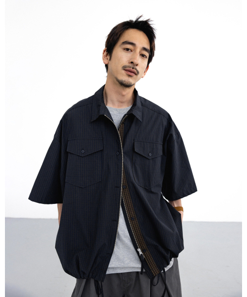 ANGLAN(アングラン)の「Check Zip-Up Half Shirt - Navy(シャツ/ブラウス・メンズ・その他・1/2)」の8枚目の写真