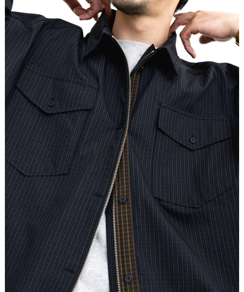 ANGLAN(アングラン)の「Check Zip-Up Half Shirt - Navy(シャツ/ブラウス・メンズ・その他・1/2)」の9枚目の写真
