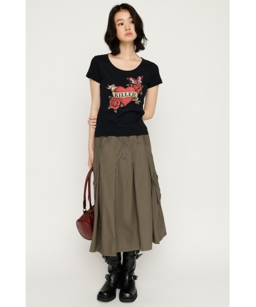 SLY(スライ)の「HEART PRINT CUT TOPS ハートプリントカットトップス 夏服 秋服(Tシャツ/カットソー・レディース・ブラック/ブラウン/スモークピンク・FREE)」の4枚目の写真