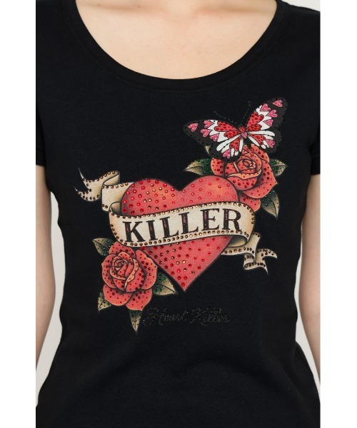 SLY(スライ)の「HEART PRINT CUT TOPS ハートプリントカットトップス 夏服 秋服(Tシャツ/カットソー・レディース・ブラック/ブラウン/スモークピンク・FREE)」の7枚目の写真