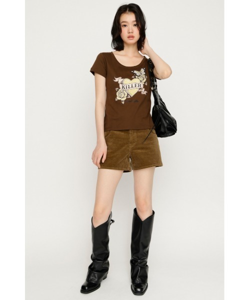 SLY(スライ)の「HEART PRINT CUT TOPS ハートプリントカットトップス 夏服 秋服(Tシャツ/カットソー・レディース・ブラック/ブラウン/スモークピンク・FREE)」の9枚目の写真