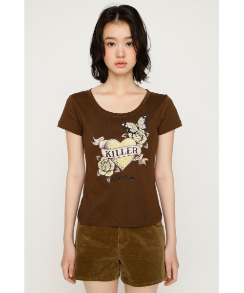 SLY(スライ)の「HEART PRINT CUT TOPS ハートプリントカットトップス 夏服 秋服(Tシャツ/カットソー・レディース・ブラック/ブラウン/スモークピンク・FREE)」の11枚目の写真