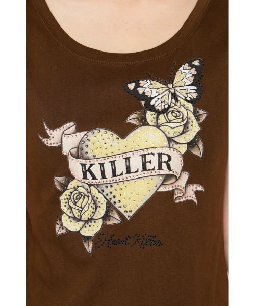 SLY(スライ)の「HEART PRINT CUT TOPS ハートプリントカットトップス 夏服 秋服(Tシャツ/カットソー・レディース・ブラック/ブラウン/スモークピンク・FREE)」の12枚目の写真
