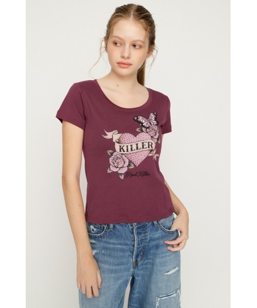 SLY(スライ)の「HEART PRINT CUT TOPS ハートプリントカットトップス 夏服 秋服(Tシャツ/カットソー・レディース・ブラック/ブラウン/スモークピンク・FREE)」の13枚目の写真