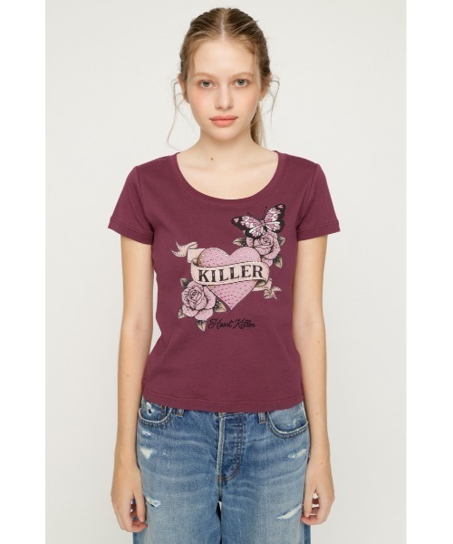 SLY(スライ)の「HEART PRINT CUT TOPS ハートプリントカットトップス 夏服 秋服(Tシャツ/カットソー・レディース・ブラック/ブラウン/スモークピンク・FREE)」の16枚目の写真