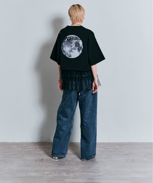 W:Huku（フーク）の「コスモ バックプリント ショート丈 Tシャツ / Cosmo Back-Printed Short-Sleeve T-Shirt（Tシャツ/カットソー・レディース・オフホワイト/ブラック・FREE）」の9枚目の写真