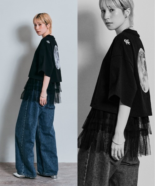 W:Huku（フーク）の「コスモ バックプリント ショート丈 Tシャツ / Cosmo Back-Printed Short-Sleeve T-Shirt（Tシャツ/カットソー・レディース・オフホワイト/ブラック・FREE）」の15枚目の写真