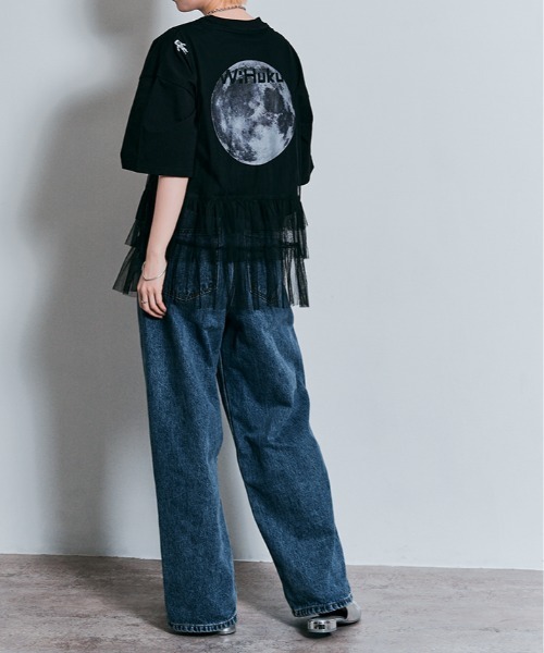 W:Huku（フーク）の「コスモ バックプリント ショート丈 Tシャツ / Cosmo Back-Printed Short-Sleeve T-Shirt（Tシャツ/カットソー・レディース・オフホワイト/ブラック・FREE）」の19枚目の写真