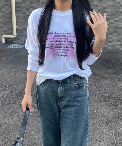 tunee(チュニー)の「バレエコアリボンプリントロンT/長袖Tシャツ(hsyd)(Tシャツ/カットソー・レディース・A/ホワイト・LARGE/MEDIUM)」の2枚目の写真