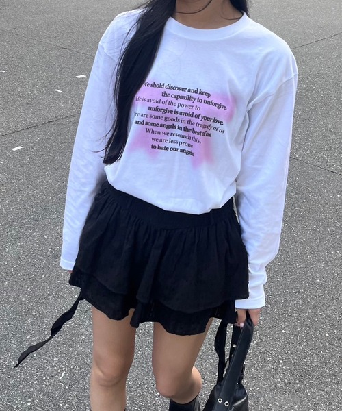 tunee(チュニー)の「バレエコアリボンプリントロンT/長袖Tシャツ(hsyd)(Tシャツ/カットソー・レディース・A/ホワイト・LARGE/MEDIUM)」の3枚目の写真