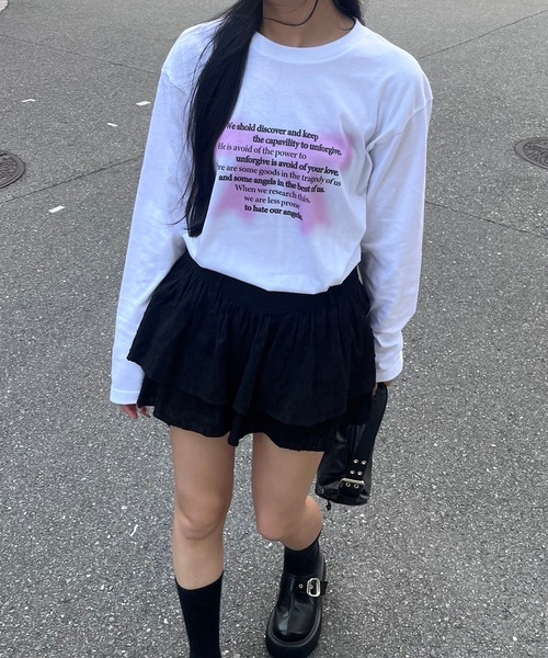 tunee(チュニー)の「バレエコアリボンプリントロンT/長袖Tシャツ(hsyd)(Tシャツ/カットソー・レディース・A/ホワイト・LARGE/MEDIUM)」の5枚目の写真