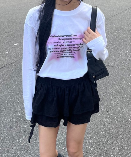 tunee(チュニー)の「バレエコアリボンプリントロンT/長袖Tシャツ(hsyd)(Tシャツ/カットソー・レディース・A/ホワイト・LARGE/MEDIUM)」の6枚目の写真