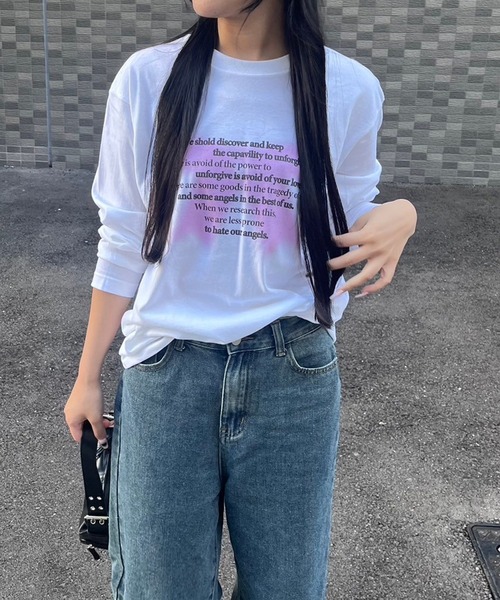 tunee(チュニー)の「バレエコアリボンプリントロンT/長袖Tシャツ(hsyd)(Tシャツ/カットソー・レディース・A/ホワイト・LARGE/MEDIUM)」の9枚目の写真