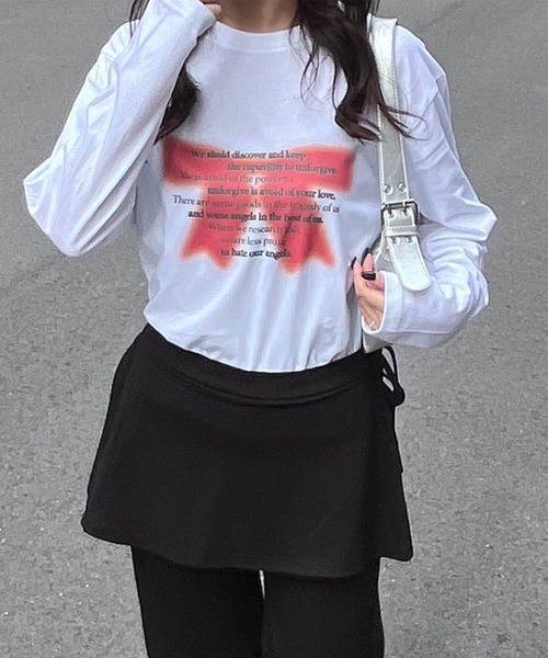 tunee(チュニー)の「バレエコアリボンプリントロンT/長袖Tシャツ(hsyd)(Tシャツ/カットソー・レディース・A/ホワイト・LARGE/MEDIUM)」の13枚目の写真