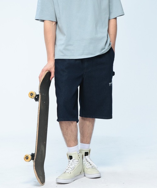 THRASHER(スラッシャー)の「THRASHER (スラッシャー) デニム ショートパンツ ウォッシュ加工 ロゴ刺繍 綿100% ハーフパンツ 短パン メンズ ジーンズ(デニムパンツ・メンズ・ダークブルー/サックスブルー・LL/L/M)」の5枚目の写真