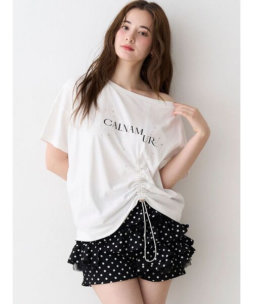 CALNAMUR(カルナムール)の「ワンショルTシャツ(Tシャツ/カットソー・レディース・チャコールグレー/ホワイト・FREE)」の2枚目の写真