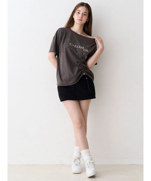 CALNAMUR(カルナムール)の「ワンショルTシャツ(Tシャツ/カットソー・レディース・チャコールグレー/ホワイト・FREE)」の8枚目の写真
