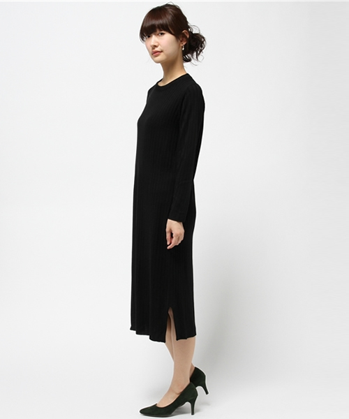 SLOBE IENA（スローブイエナ）の「ワイドリブクルーネックマキシワンピース◆（ニット/セーター・レディース・ベージュ系その他/ブラック・FREE）」の4枚目の写真