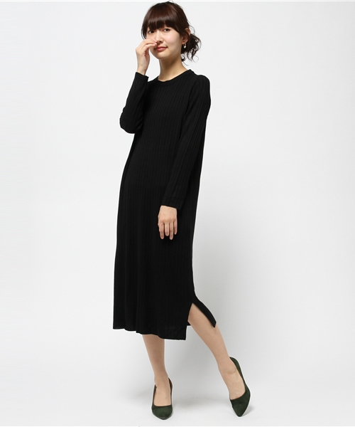 SLOBE IENA（スローブイエナ）の「ワイドリブクルーネックマキシワンピース◆（ニット/セーター・レディース・ベージュ系その他/ブラック・FREE）」の11枚目の写真