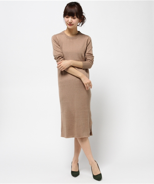 SLOBE IENA（スローブイエナ）の「ワイドリブクルーネックマキシワンピース◆（ニット/セーター・レディース・ベージュ系その他/ブラック・FREE）」の12枚目の写真