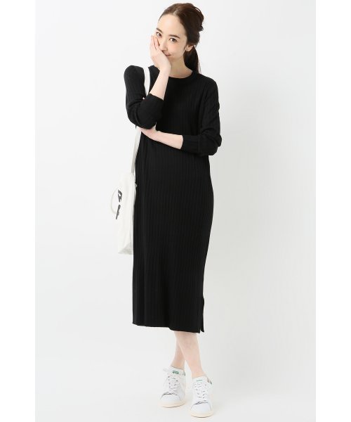 SLOBE IENA（スローブイエナ）の「ワイドリブクルーネックマキシワンピース◆（ニット/セーター・レディース・ベージュ系その他/ブラック・FREE）」の13枚目の写真