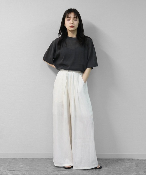 THE CELL.（ザセルドット）の「リネン混エアリーパンツ　とろみイージーワイド　【インナーペチパンツ付き】　LINEN BLEND AIRY PANTS DRAPE EASY WIDE（その他パンツ・レディース・チャコールグレー/ライトブルー/ベージュ/アイボリー・FREE）」の6枚目の写真