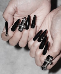 me+em select(�~�[���Z���N�g)�̃r�W���[�N���X�s�A�V���O�����O�l�C���`�b�v �^ bijou cross piercing long nail tips(�l�C���V�[��/�l�C���`�b�v)