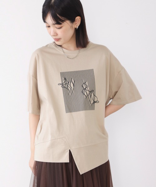 Bou Jeloud(ブージュルード)の「モノラインアートTシャツ(Tシャツ/カットソー・レディース・ブラウン/ベージュ/ブラック/チャコールグレー・FREE)」の1枚目の写真
