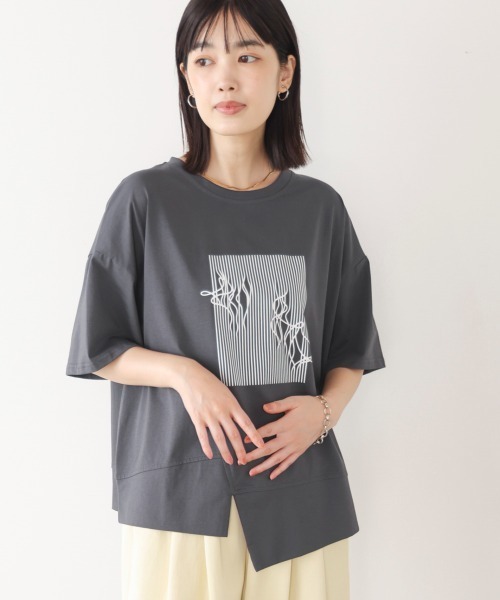 Bou Jeloud(ブージュルード)の「モノラインアートTシャツ(Tシャツ/カットソー・レディース・ブラウン/ベージュ/ブラック/チャコールグレー・FREE)」の3枚目の写真