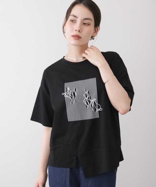 Bou Jeloud(ブージュルード)の「モノラインアートTシャツ(Tシャツ/カットソー・レディース・ブラウン/ベージュ/ブラック/チャコールグレー・FREE)」の2枚目の写真