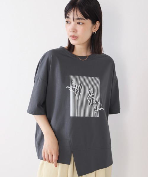 Bou Jeloud(ブージュルード)の「モノラインアートTシャツ(Tシャツ/カットソー・レディース・ブラウン/ベージュ/ブラック/チャコールグレー・FREE)」の22枚目の写真