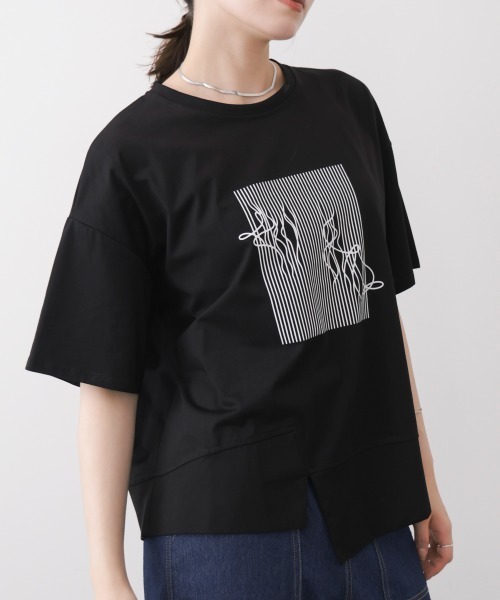 Bou Jeloud(ブージュルード)の「モノラインアートTシャツ(Tシャツ/カットソー・レディース・ブラウン/ベージュ/ブラック/チャコールグレー・FREE)」の5枚目の写真