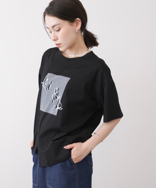 Bou Jeloud(ブージュルード)の「モノラインアートTシャツ(Tシャツ/カットソー・レディース・ブラウン/ベージュ/ブラック/チャコールグレー・FREE)」の7枚目の写真