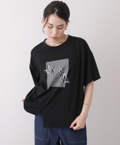 Bou Jeloud(ブージュルード)の「モノラインアートTシャツ(Tシャツ/カットソー・レディース・ブラウン/ベージュ/ブラック/チャコールグレー・FREE)」の13枚目の写真