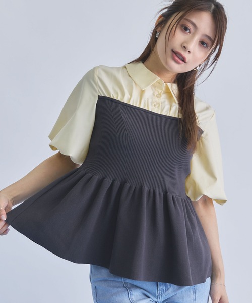 archives(アルシーヴ)の「【ONかわ】バルーンシャツドッキングペプラムニットPO(ニット/セーター・レディース・チャコールグレー/ネイビー/アイボリー・MEDIUM)」の5枚目の写真