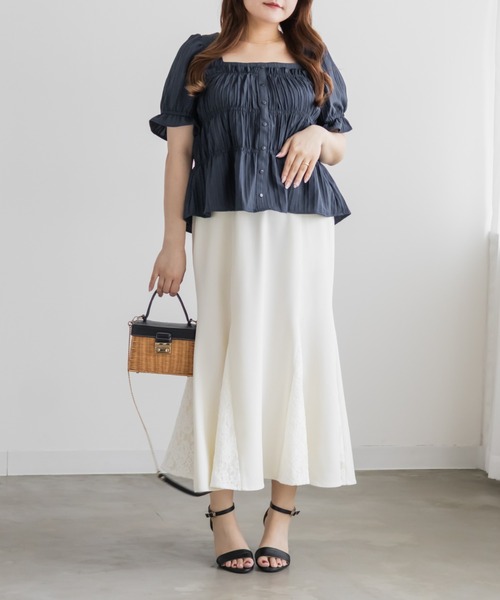 CLETTE（クレット）の「シャーリングペプラムブラウス（シャツ/ブラウス・レディース・オフホワイト/イエロー/ネイビー・LL/4L/3L）」の10枚目の写真