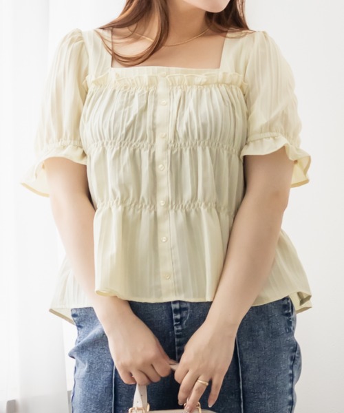 CLETTE（クレット）の「シャーリングペプラムブラウス（シャツ/ブラウス・レディース・オフホワイト/イエロー/ネイビー・LL/4L/3L）」の14枚目の写真