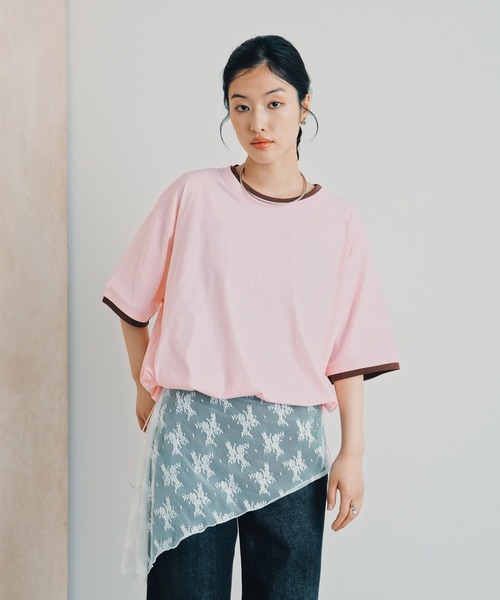 LEPSIM(レプシィム)の「《レプクル》配色プルオーバーSS 1046937(Tシャツ/カットソー・レディース・ブラック/ブラウン/ピンク/グレイッシュベージュ・FREE)」の4枚目の写真