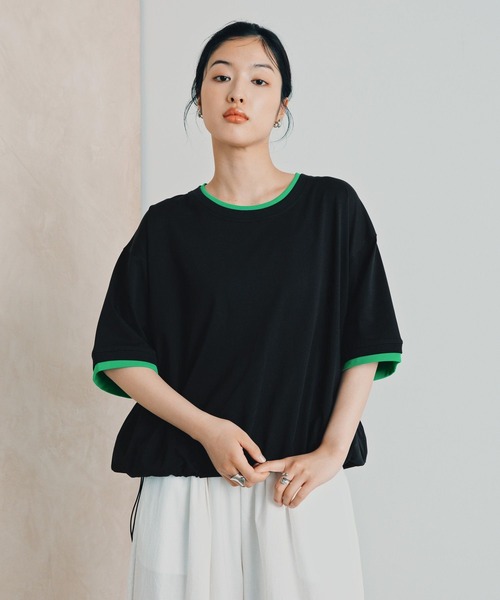 LEPSIM(レプシィム)の「《レプクル》配色プルオーバーSS 1046937(Tシャツ/カットソー・レディース・ブラック/ブラウン/ピンク/グレイッシュベージュ・FREE)」の1枚目の写真