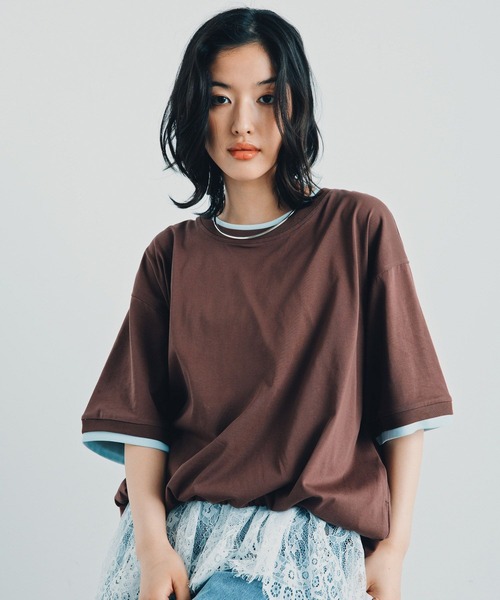 LEPSIM(レプシィム)の「《レプクル》配色プルオーバーSS 1046937(Tシャツ/カットソー・レディース・ブラック/ブラウン/ピンク/グレイッシュベージュ・FREE)」の22枚目の写真