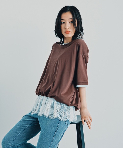 LEPSIM(レプシィム)の「《レプクル》配色プルオーバーSS 1046937(Tシャツ/カットソー・レディース・ブラック/ブラウン/ピンク/グレイッシュベージュ・FREE)」の21枚目の写真