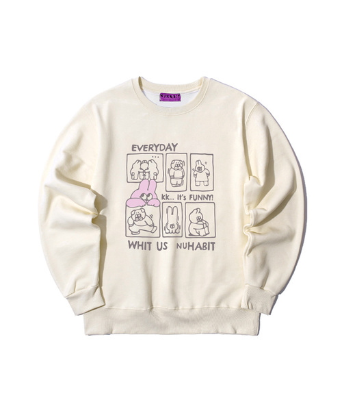 NUHABIT（ニューハビット）の「N/H EVERYDAY オーバーサイズ 裏起毛 スウェット (GOM4-5NH1349)（スウェット・メンズ・アッシュグレー/ホワイト/アイボリー/ネイビー/ライトグレー/ブラック・MEDIUM/LARGE/X-LARGE）」の3枚目の写真