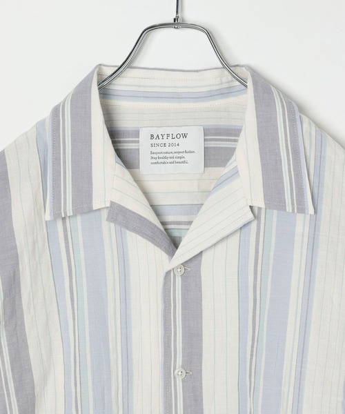 BAYFLOW(ベイフロー)の「マルチストライプシャツ(シャツ/ブラウス・メンズ・ブラック/ブルー・MEDIUM/LARGE)」の9枚目の写真