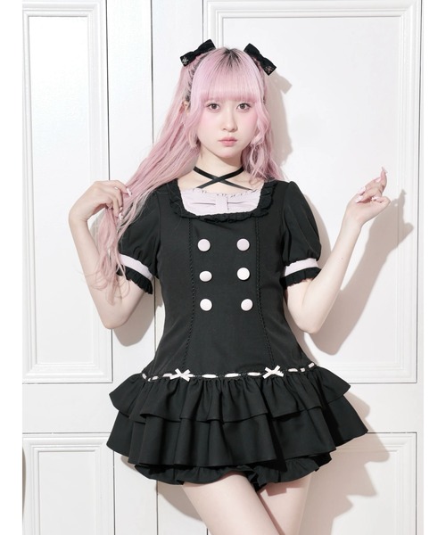 NOEMIE(ノエミー)の「リボンヨークコットンフリルティアードセットアップ(ワンピース・レディース・ブラック/ピンク/A・M)」の3枚目の写真