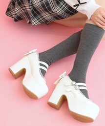 厚底バックリボンパンプス
