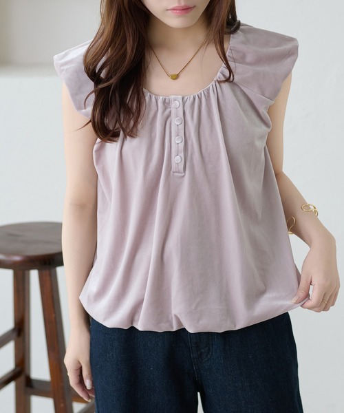 apres jour clair（アプレジュールクレア）の「【apres jour clair】ベロアバルーントップス（Tシャツ/カットソー・レディース・ライトパープル/ブラウン系その他/ブラック・フリー/X-LARGE）」の3枚目の写真