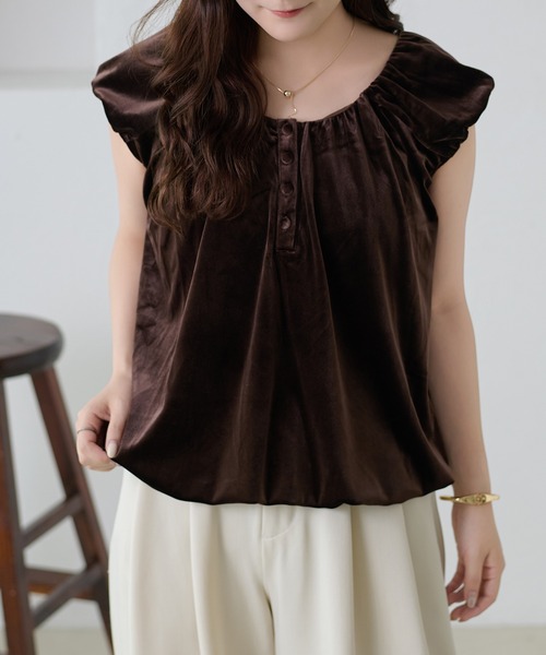 apres jour clair（アプレジュールクレア）の「【apres jour clair】ベロアバルーントップス（Tシャツ/カットソー・レディース・ライトパープル/ブラウン系その他/ブラック・フリー/X-LARGE）」の6枚目の写真