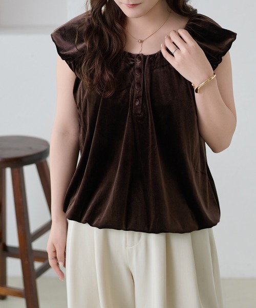 apres jour clair（アプレジュールクレア）の「【apres jour clair】ベロアバルーントップス（Tシャツ/カットソー・レディース・ライトパープル/ブラウン系その他/ブラック・フリー/X-LARGE）」の4枚目の写真