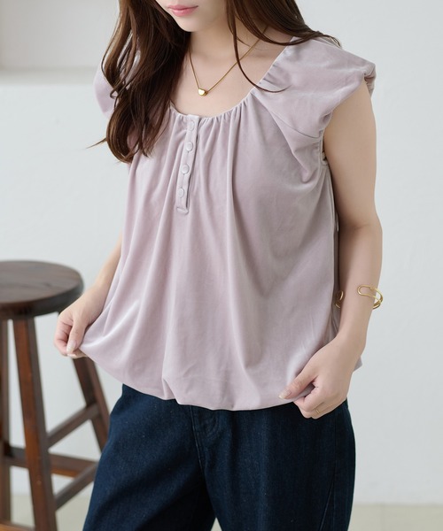 apres jour clair（アプレジュールクレア）の「【apres jour clair】ベロアバルーントップス（Tシャツ/カットソー・レディース・ライトパープル/ブラウン系その他/ブラック・フリー/X-LARGE）」の14枚目の写真