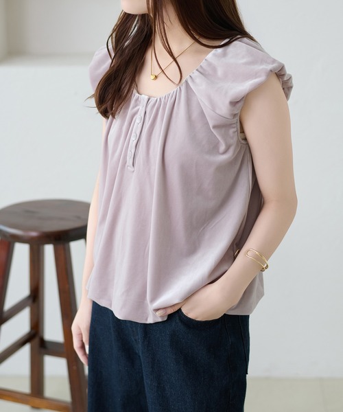 apres jour clair（アプレジュールクレア）の「【apres jour clair】ベロアバルーントップス（Tシャツ/カットソー・レディース・ライトパープル/ブラウン系その他/ブラック・フリー/X-LARGE）」の15枚目の写真